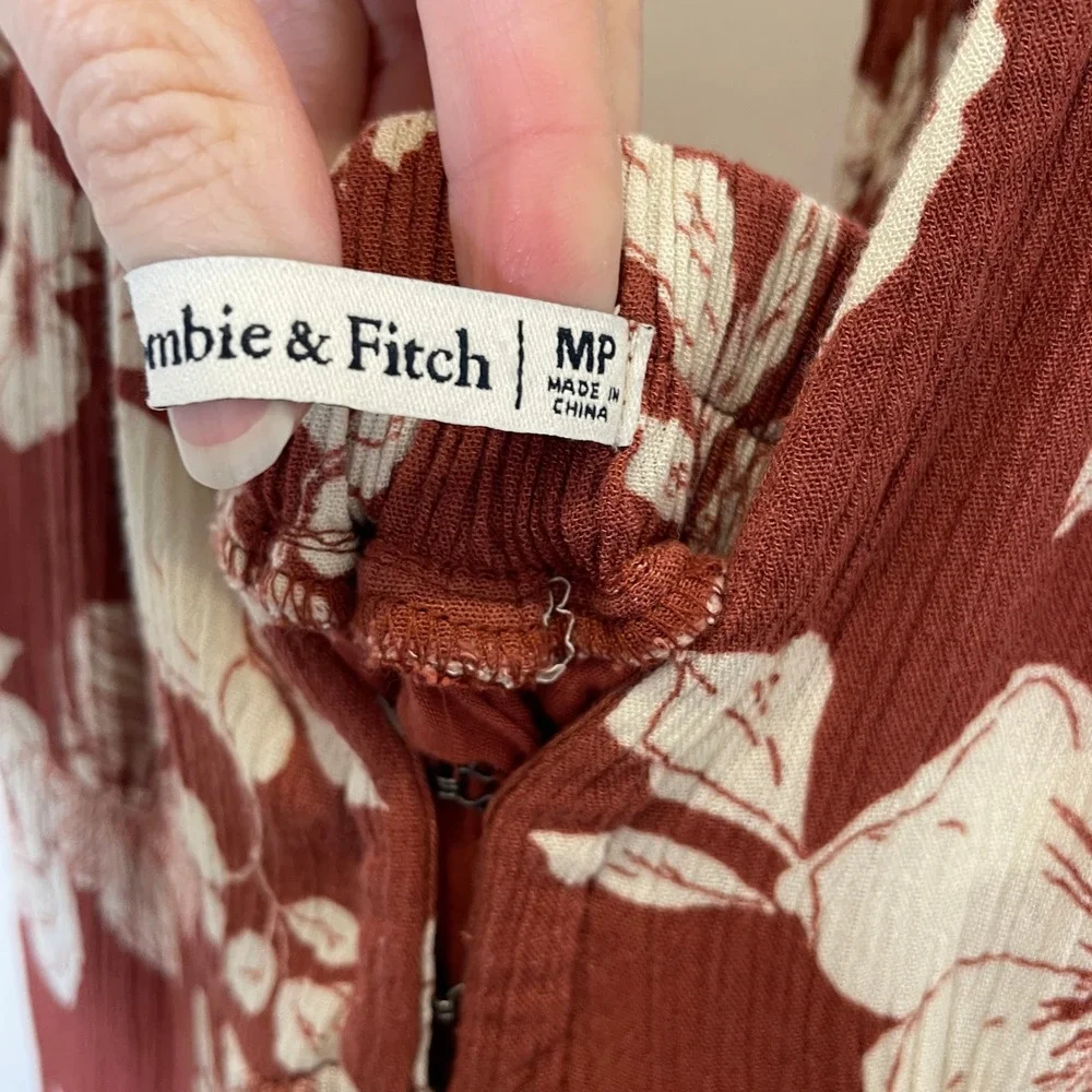 Abercrombie & Fitch Floral Maxi Dress Tie Strap Rust Brown White Tiered M Petite